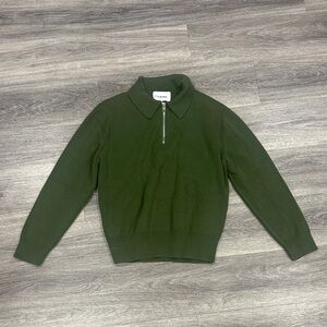 Frame Denim Forest Green Sweater 1/4 Zip Cashmere Blend Pullover